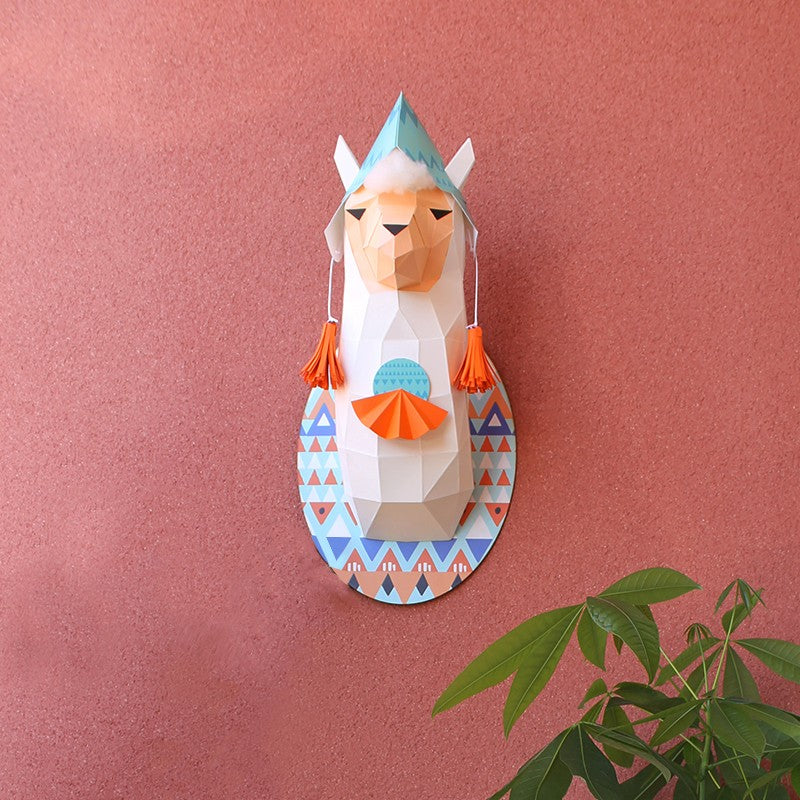 Lama met muts - Eveli Gemiddeld (papier) 3D Origami DIY Papercraft