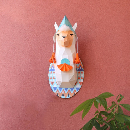 Lama met muts - Eveli Gemiddeld (papier) 3D Origami DIY Papercraft