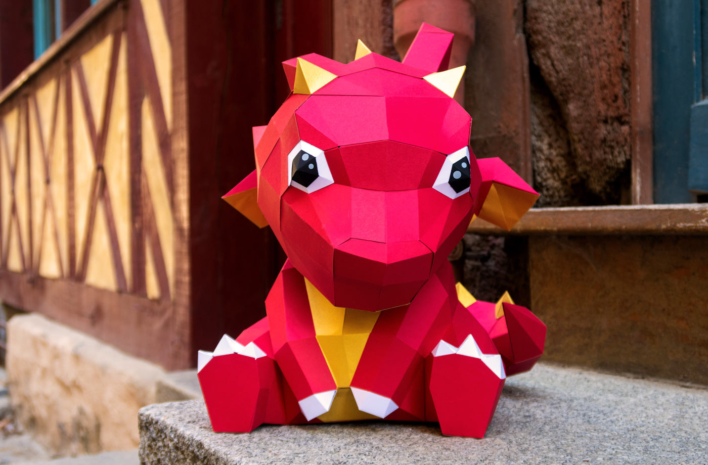 Kleine rode draak - Eveli Gemiddeld (papier) 3D Origami DIY Papercraft