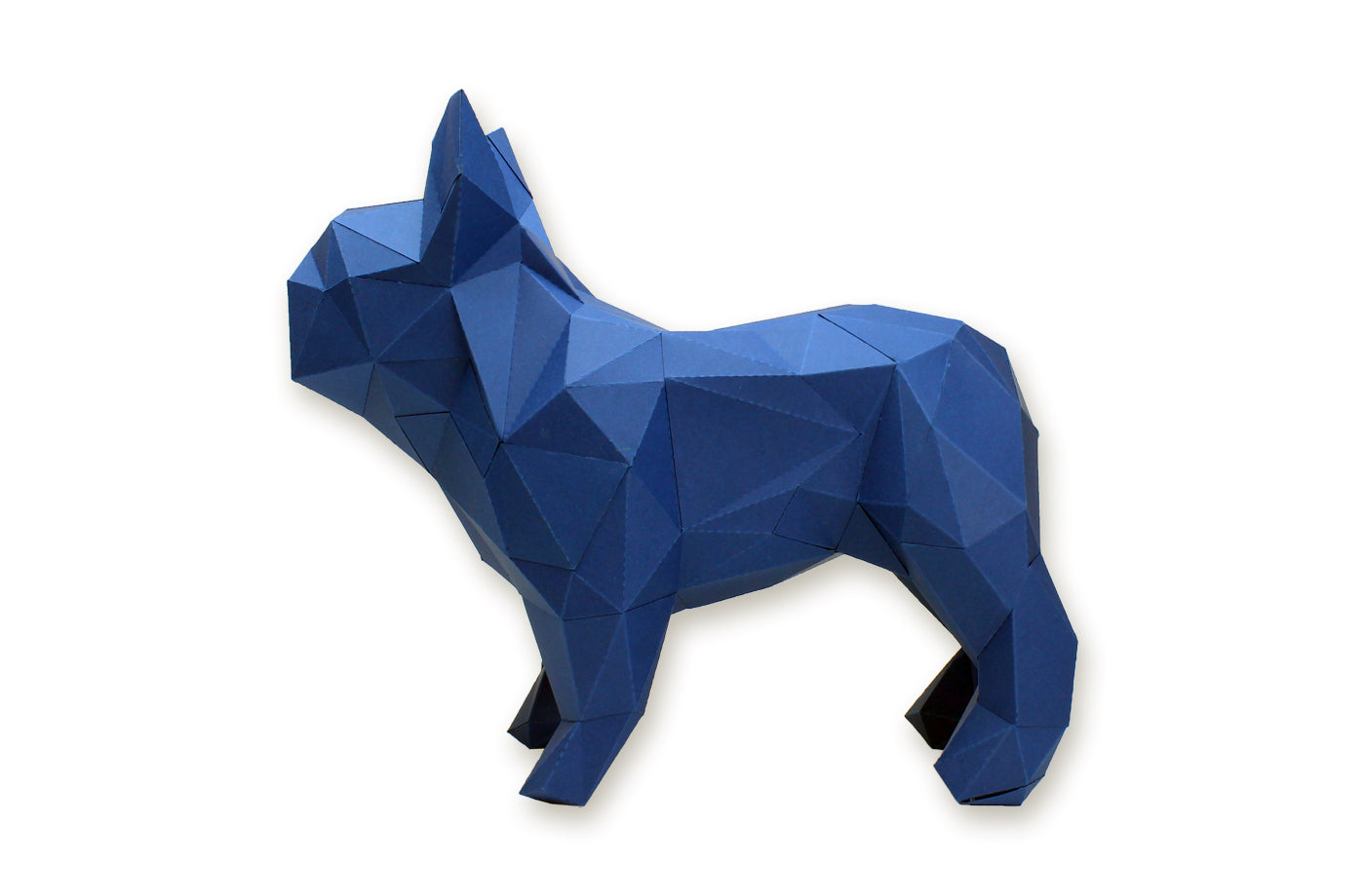 Franse bulldog beige/blauw - Eveli Gemiddeld (papier) 3D Origami DIY Papercraft