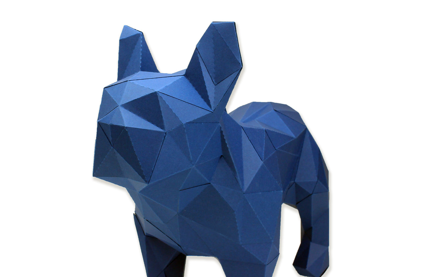 Franse bulldog beige/blauw - Eveli Gemiddeld (papier) 3D Origami DIY Papercraft