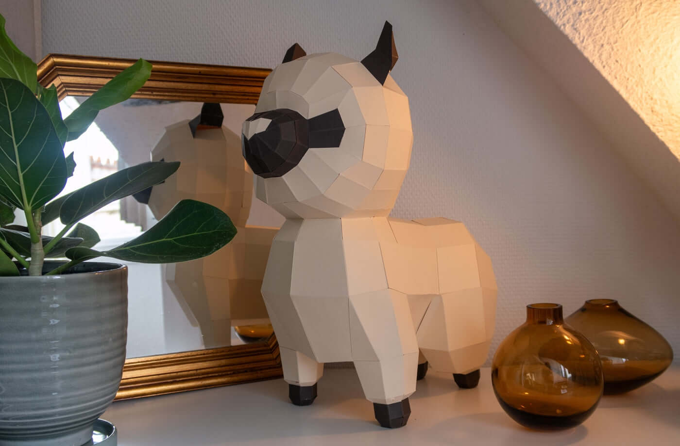 Baby Lama - Eveli Gemiddeld (papier) 3D Origami DIY Papercraft