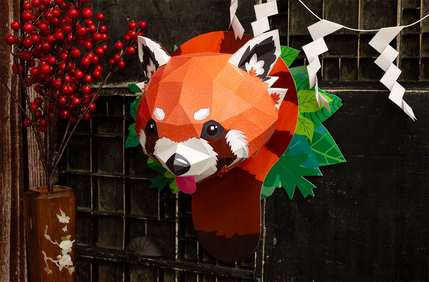 Rode panda - Eveli Gemiddeld (papier) 3D Origami DIY Papercraft