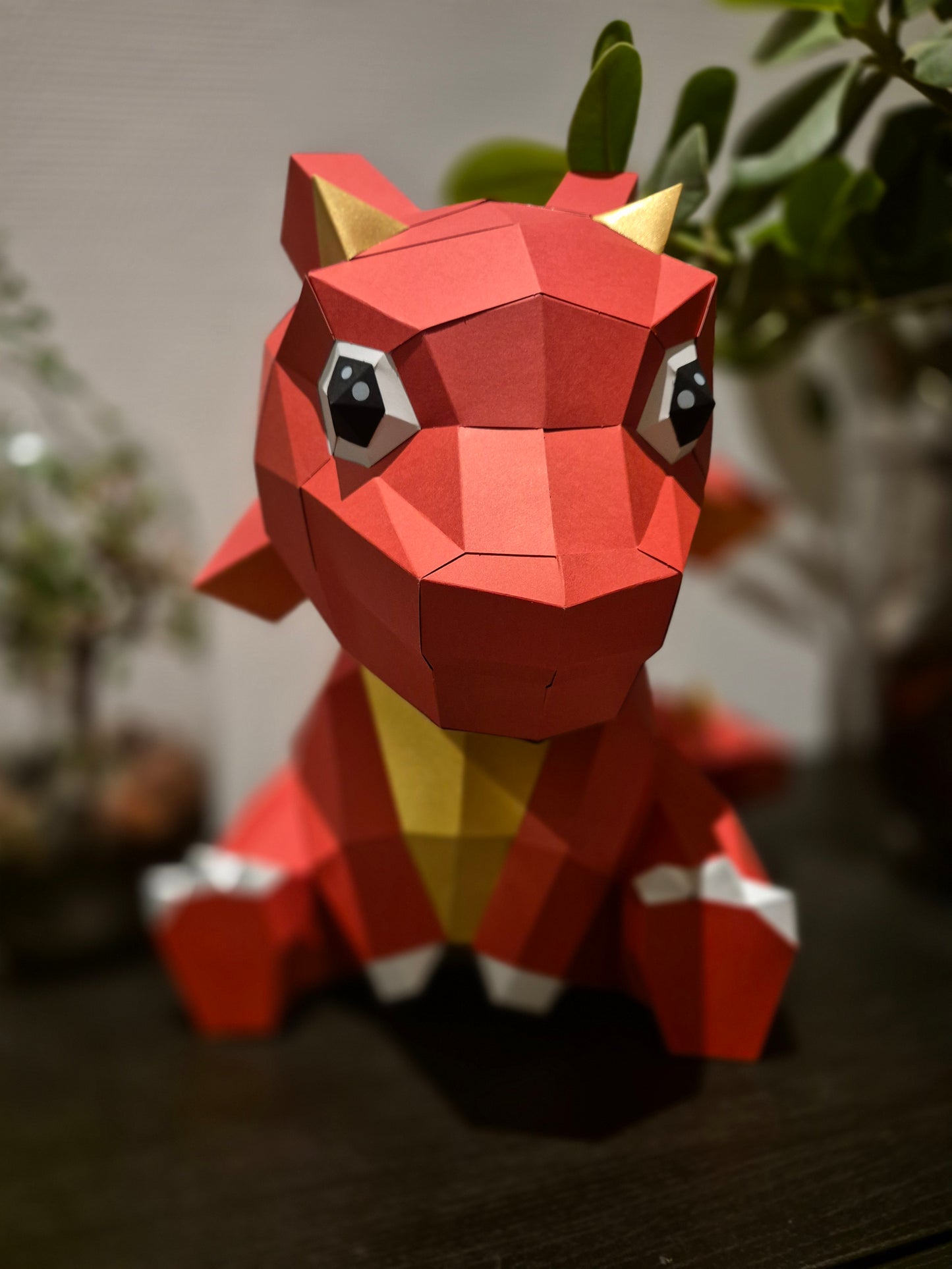 Kleine rode draak - Eveli Gemiddeld (papier) 3D Origami DIY Papercraft